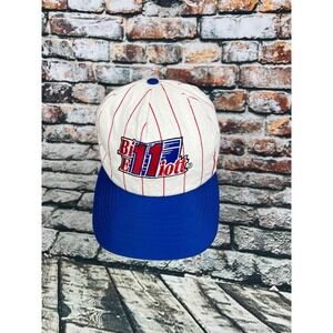 Vtg 90s Bill Elliott Racing Nascar Snapback Hat White Red Stripe Blue Brim